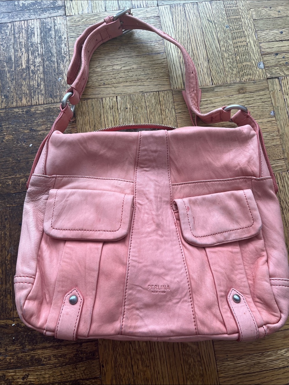 Perlina Coral Pink Leather Shoulder Bag very soft,